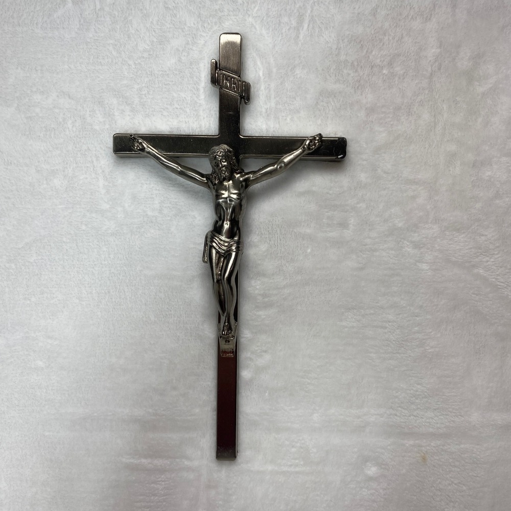 Crucifix Jesus Christ Silver Tone Metal‎ Wall Hanging Religious Decor